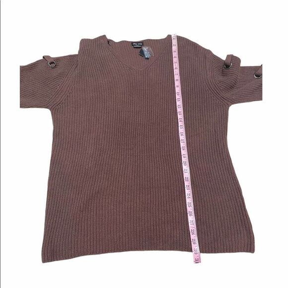 City Chic Ladder Sleeve V-Neck Sweater Mauve 16 - Picture 6 of 10